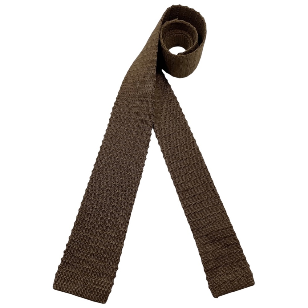 SOLD GIORGIO ARMANI Solid Brown Logo Knit Wool LUXURY Slim Tie ITALY